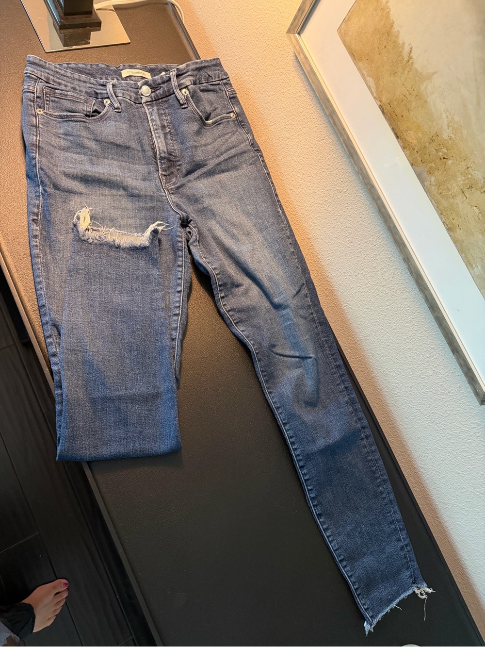 Good American Distressed High-Rise Blue Ankle Jeans